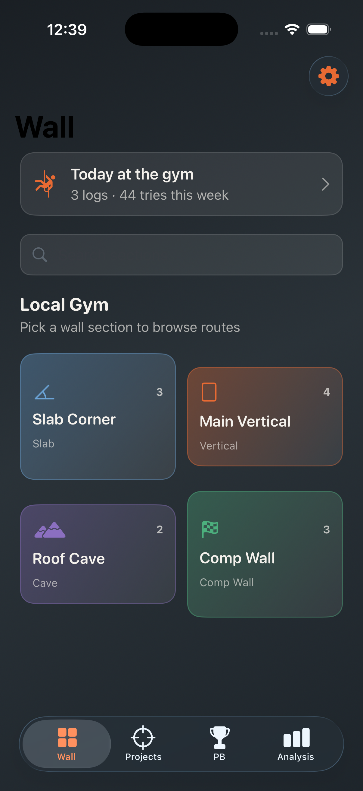 Wall sections and gym overview